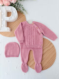 Conjunto malha 100% algodão: camisola, calças e gorro