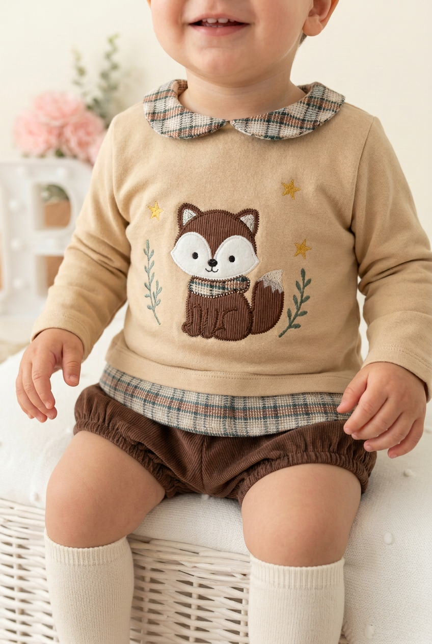 Conjunto raposa: camisola e calções