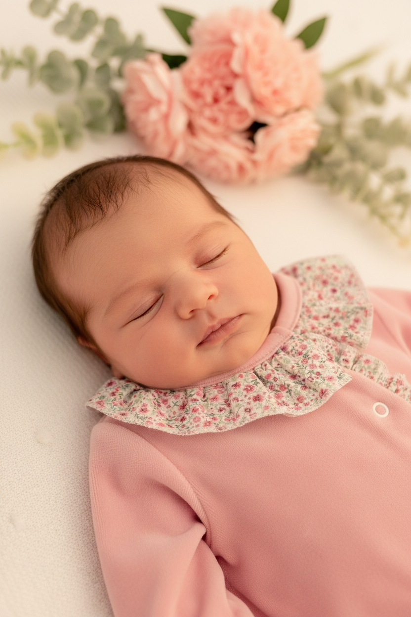 Babygrow tema flores em VELUDO Rosa velho