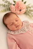 Babygrow tema flores em VELUDO Rosa velho