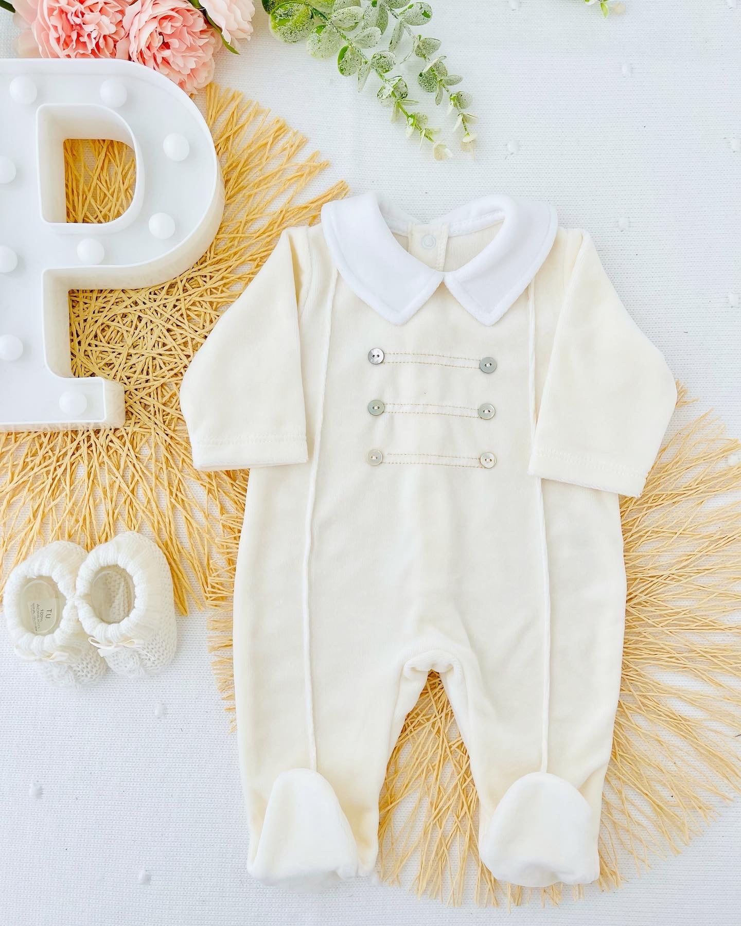 Babygrow Madrepérola veludo gola bico