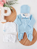 Pack saída de maternidade Azul 5 peças: body, calças, jardineiras, camisola e gorro