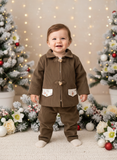 Conjunto menino bombazine 3 peças: casaco, calças e camisola