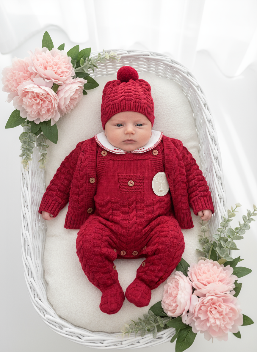 Saída de maternidade Aconchego 4 peças: casaco, jardineiras, camisola e gorro