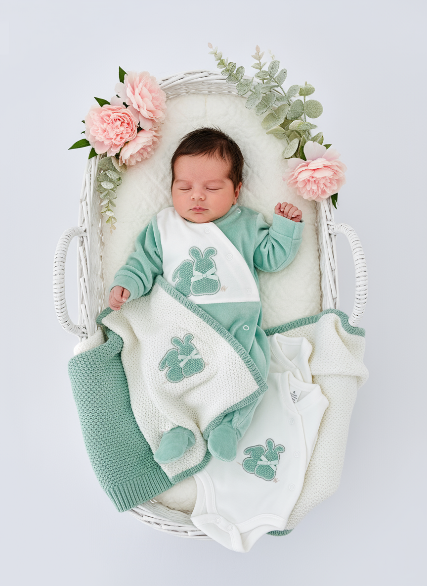 Babygrow tema coelhinhos em malha