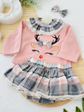 Conjunto Renas rosa : gancho, camisola e saia/tapa fraldas