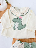 Conjunto dinossauro menina: camisola com capuz e calções