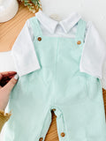 Conjunto verde: Jardineiras e camisola 3-12M