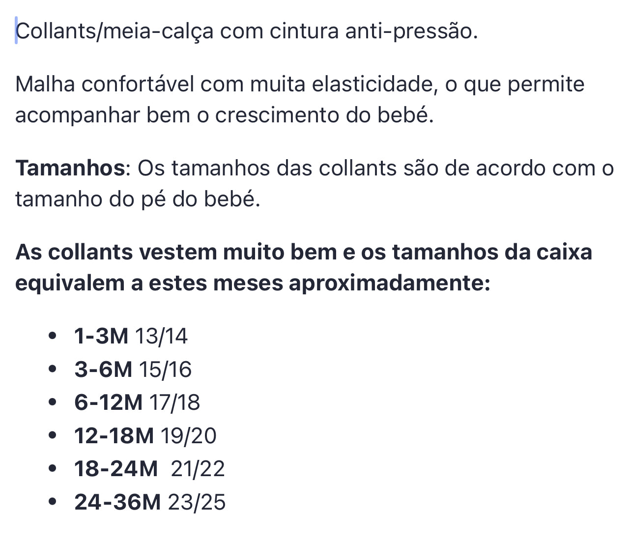 Collants (vários tamanhos)