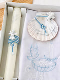 Conjunto para Batizado: vela, toalha e concha Batizado Pomba
