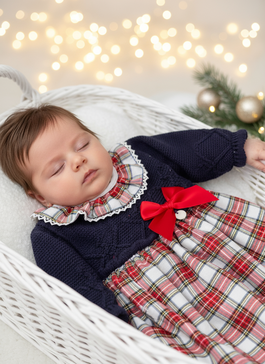 Vestido com golinha redonda e touca xadrez