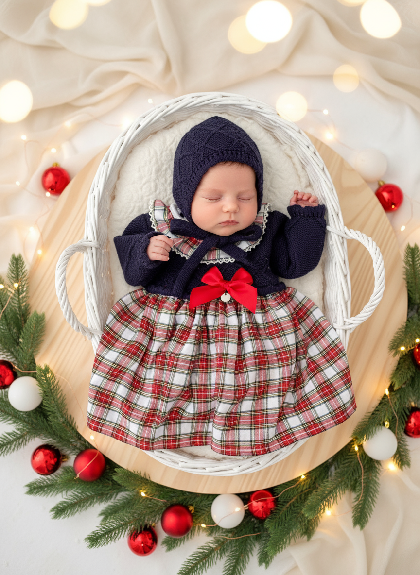 Vestido com golinha redonda e touca xadrez