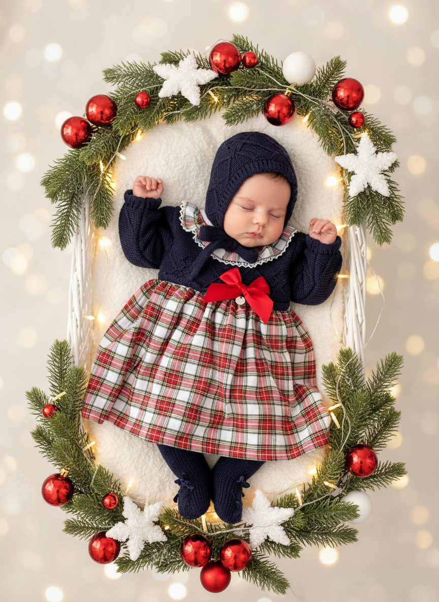 Vestido com golinha redonda e touca xadrez