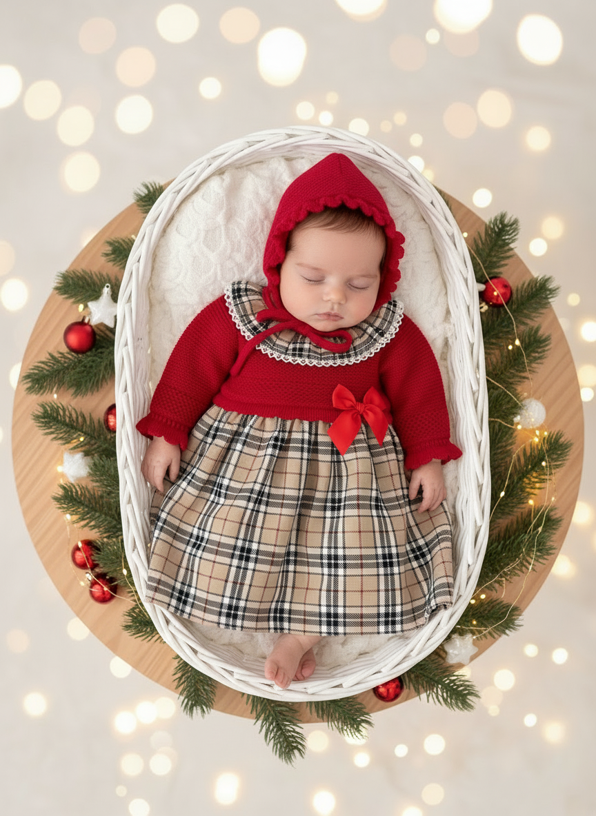 Vestido e touca padrão estilo Burberry