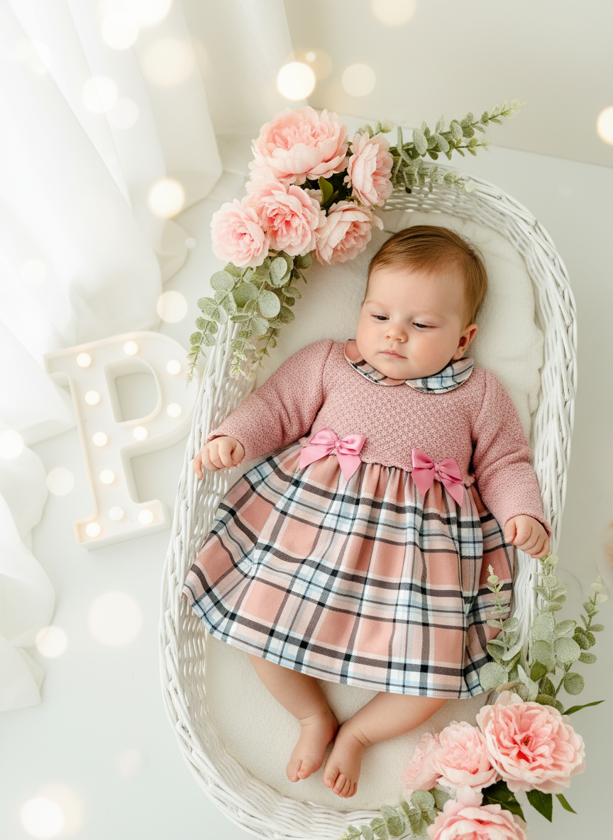 Vestido malha xadrez rosa