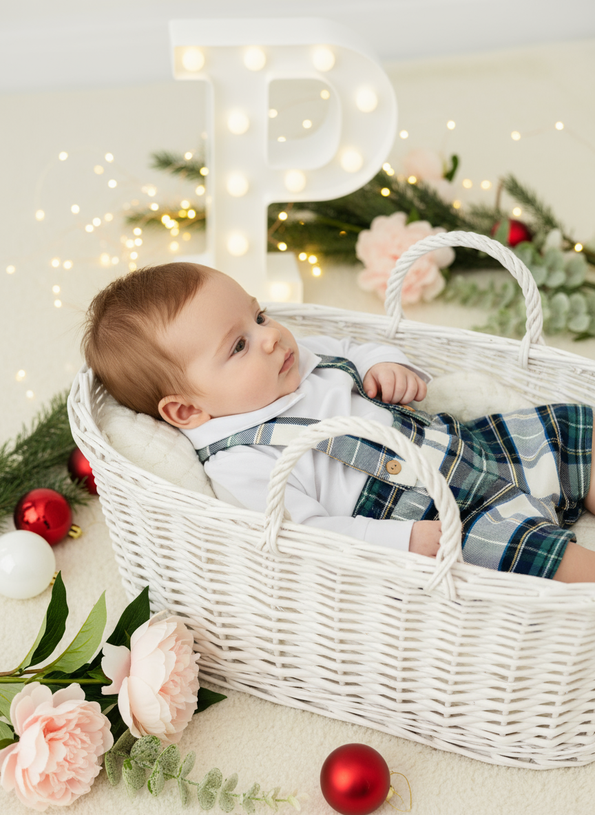Conjunto xadrez verde e branco: Calções com alças e camisa