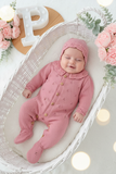 Conjunto Rosa Babygrow & Touca em Malha com Botões de Madeira