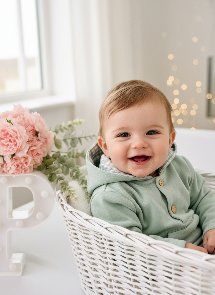 Conjunto Bebé verde com Capuz - Camisola e Calças Cardadas (3-36m)