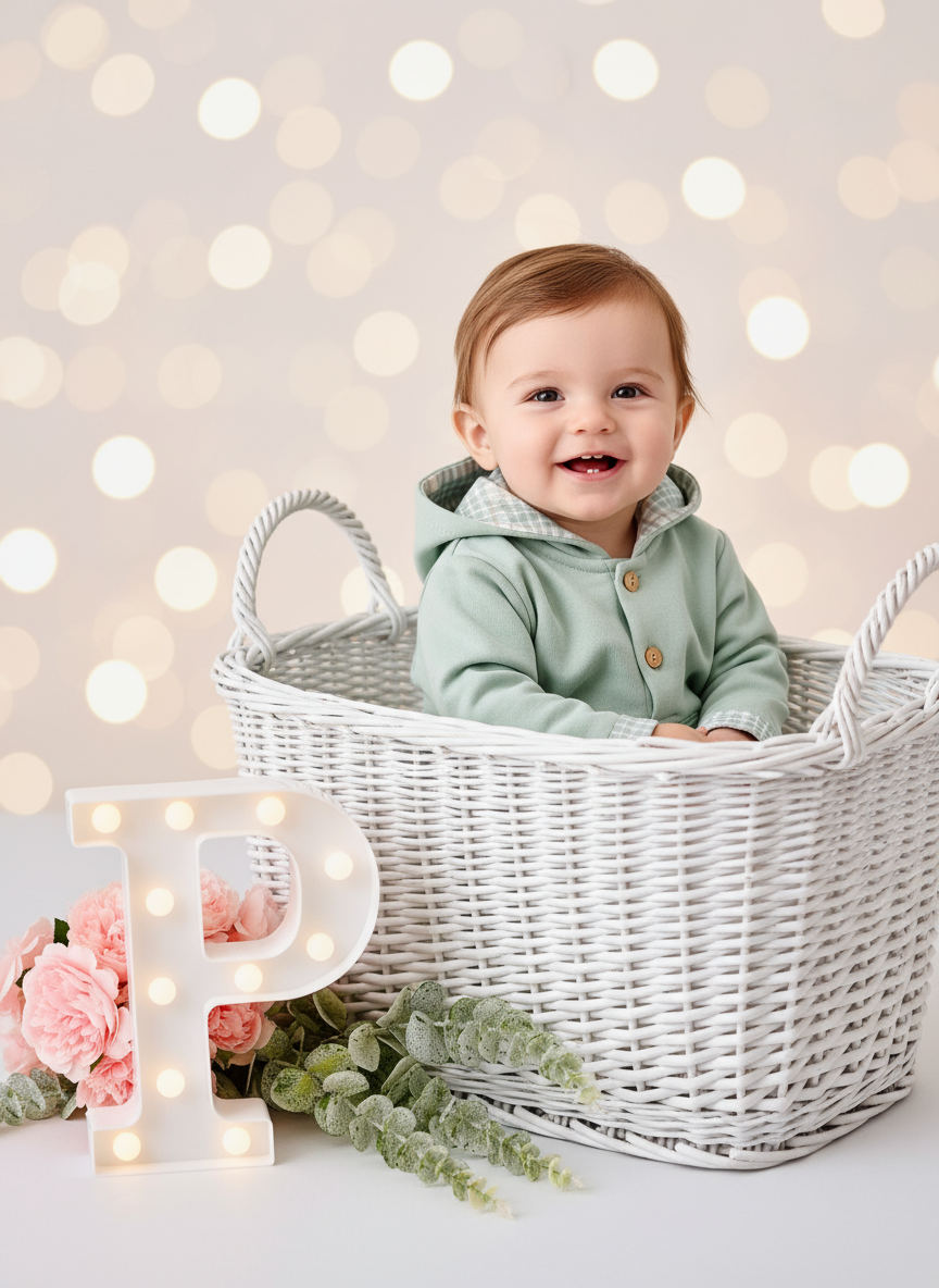 Conjunto Bebé verde com Capuz - Camisola e Calças Cardadas (3-36m)