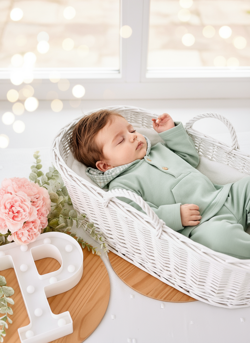 Conjunto Bebé verde com Capuz - Camisola e Calças Cardadas (3-36m)