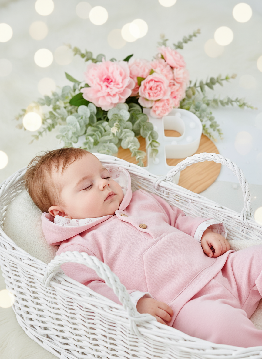 Fato de Treino Rosa com Capuz - Conjunto Cardado Quentinho (3-36m)