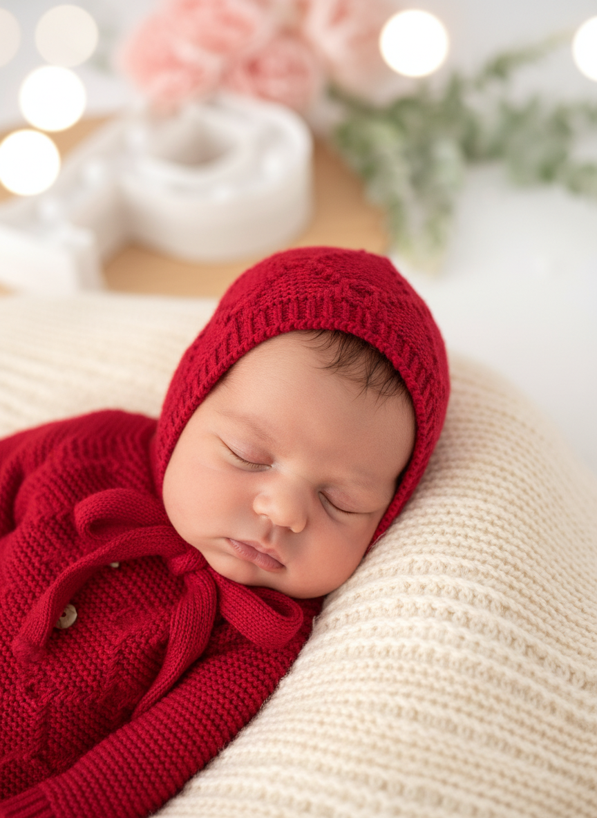 Saída de maternidade vermelho: Babygrow e touca