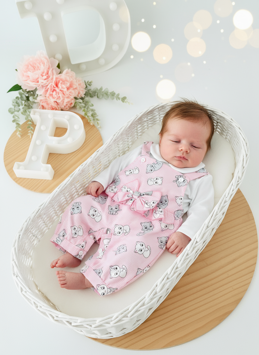 Conjunto rosa completo com gatinhos - vista geral