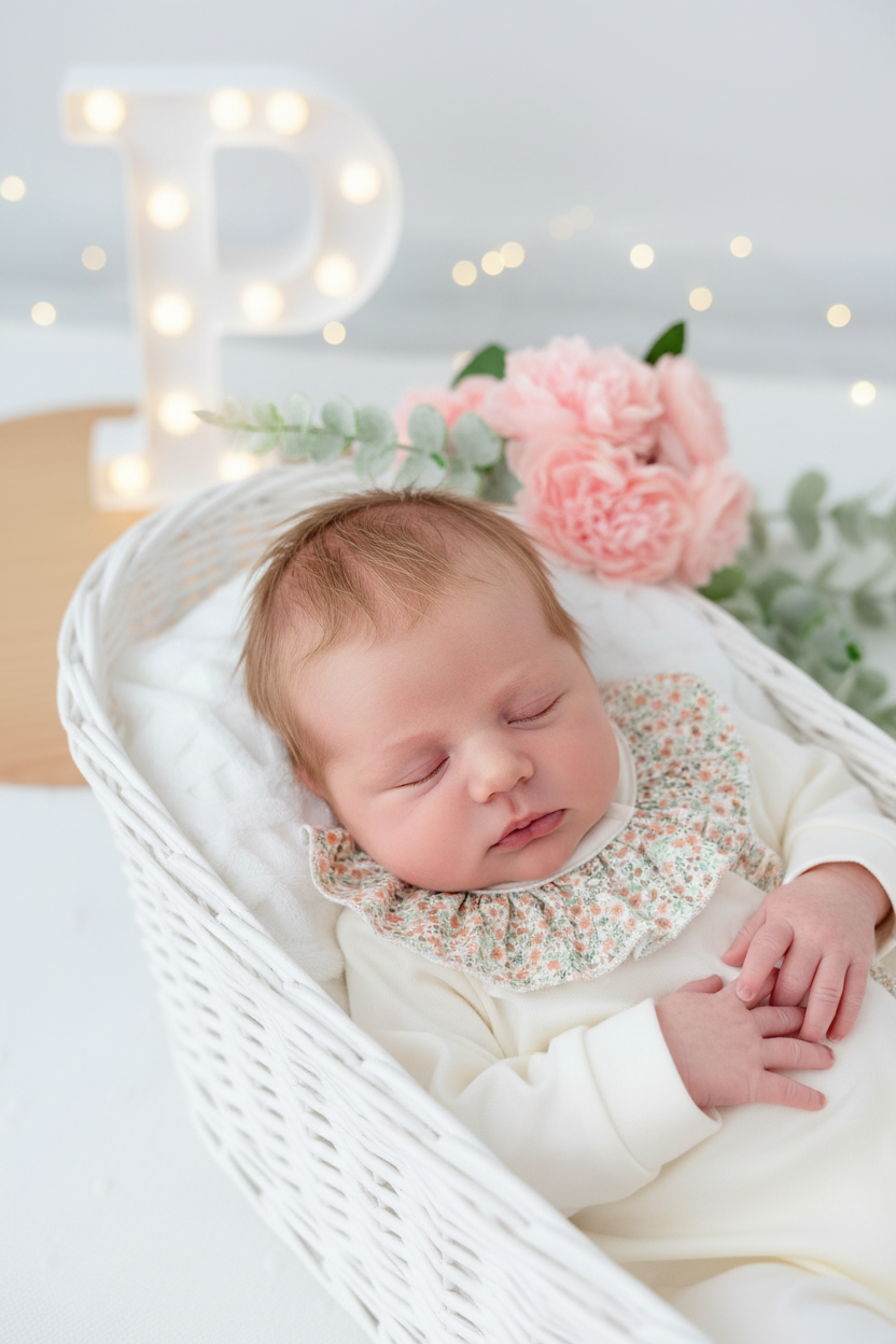 Babygrow Pérola tema flores em algodão