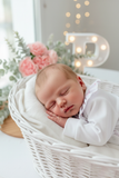 Babygrow Branco tema flores em algodão