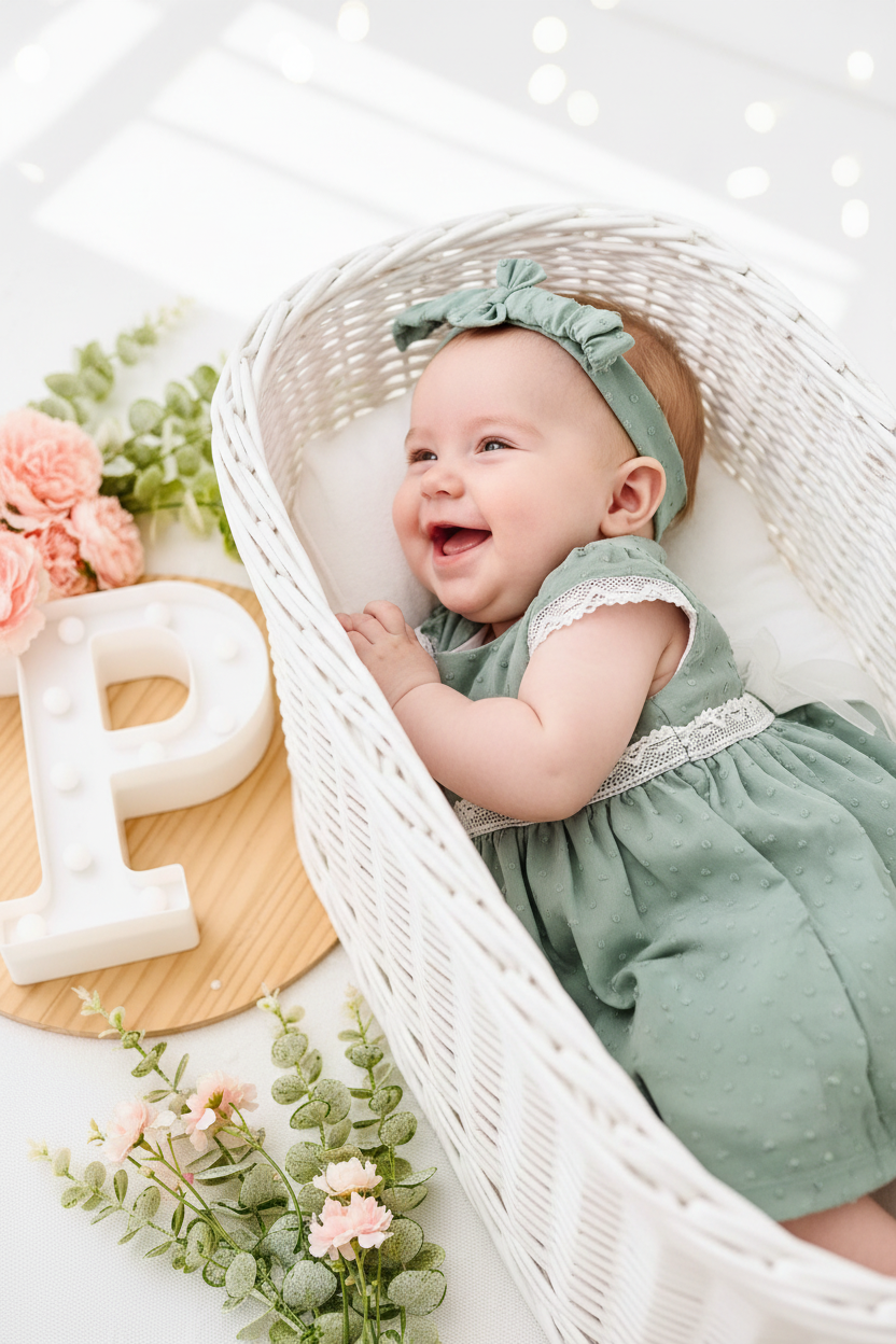 Conjunto plumeti verde: vestido e fita