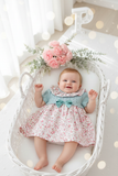 Vestido tema flores e laço 3-12M