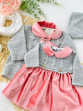 Conjunto 3 peças: Casaco, vestido e touca em malha