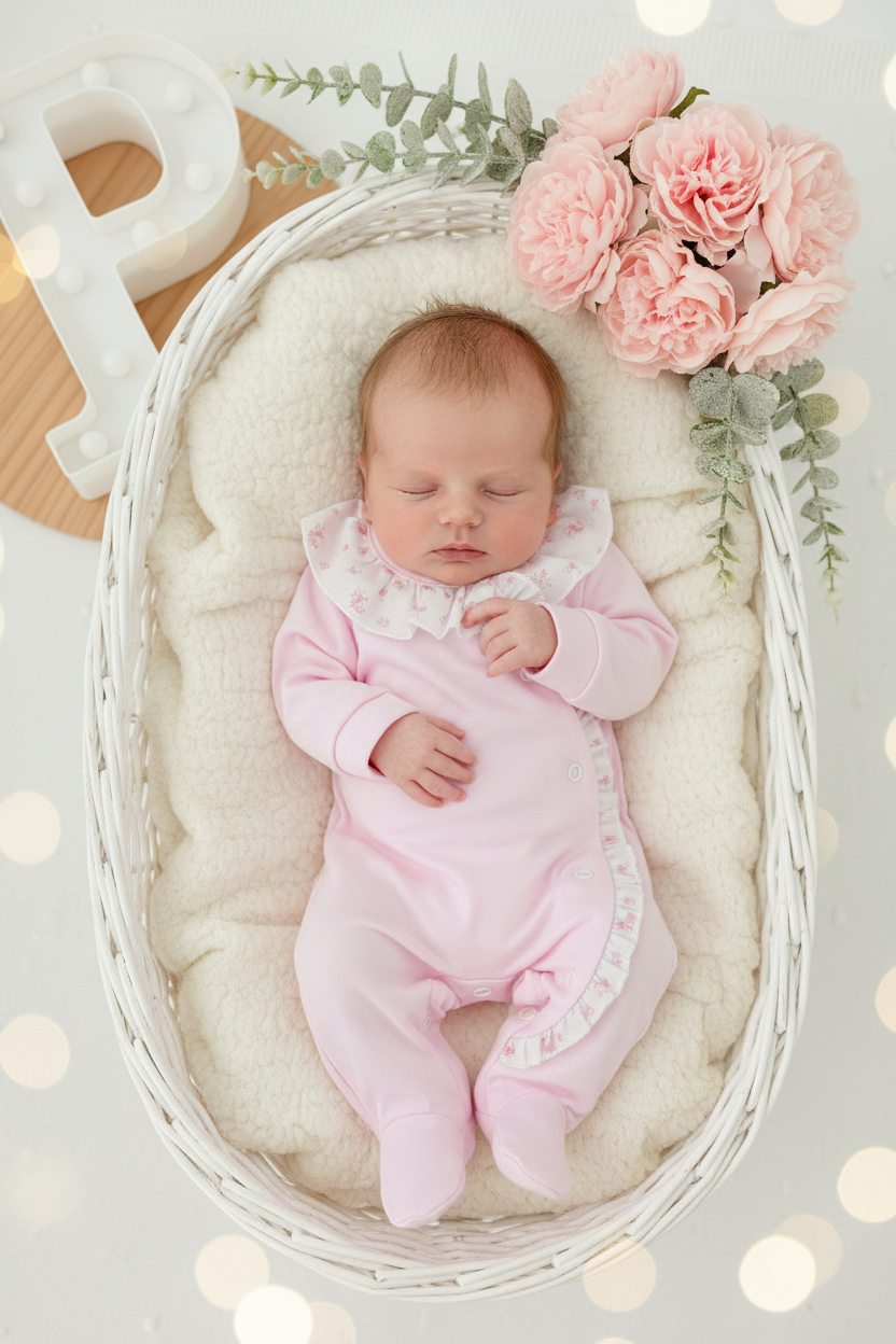 Babygrow Rosa tema flores em algodão