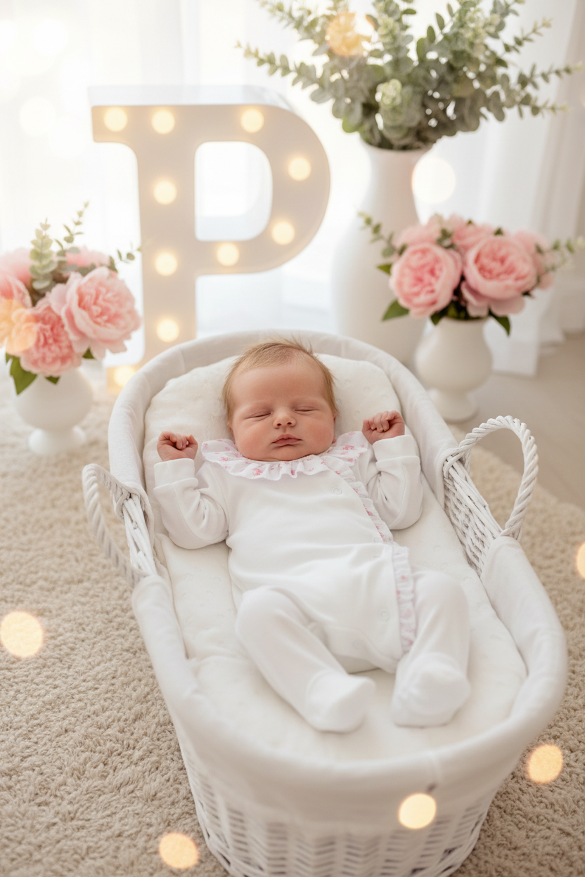 Babygrow Branco tema flores em algodão