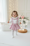 Conjunto Bolinhas Rosa: Blusa + Jardineiras com Laço