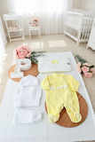 Conjunto primeira roupinha veludo em Amarelo