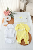 Conjunto primeira roupinha veludo em Amarelo