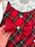 Conjunto laço vermelho: vestido xadrez  e camisa