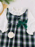 Vestido e blusa xadrez com laço em veludo