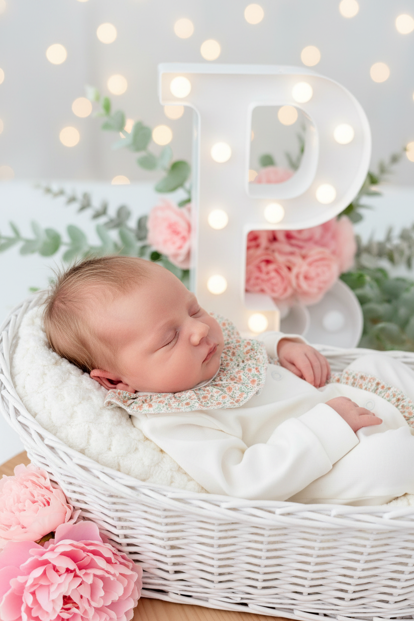 Babygrow Pérola tema flores em algodão