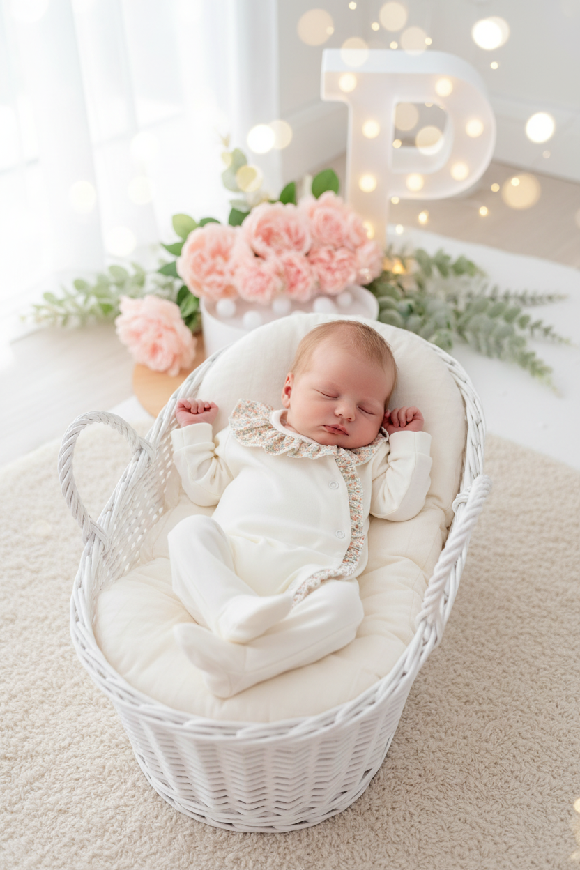 Babygrow Pérola tema flores em algodão
