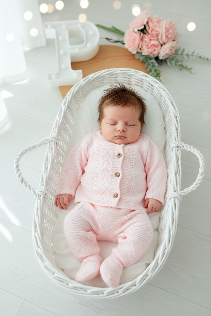 Conjunto em malha quentinha para bebés: casaco, calças e touca