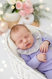 Babygrow em algodão lilás - tema flores roxas