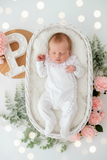 Babygrow Branco tema flores em algodão
