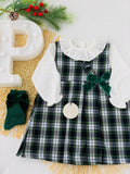 Vestido e blusa xadrez com laço em veludo