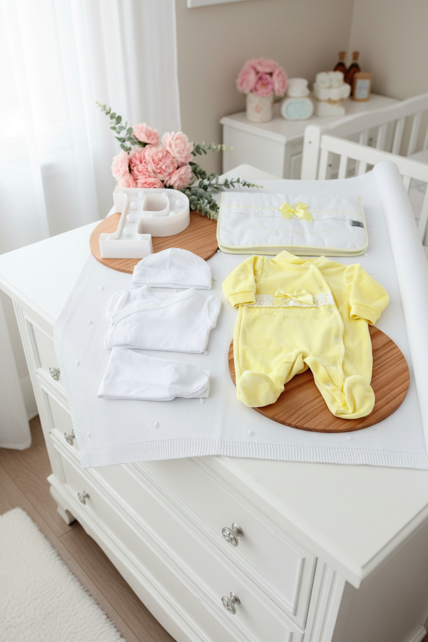 Conjunto primeira roupinha veludo em Amarelo