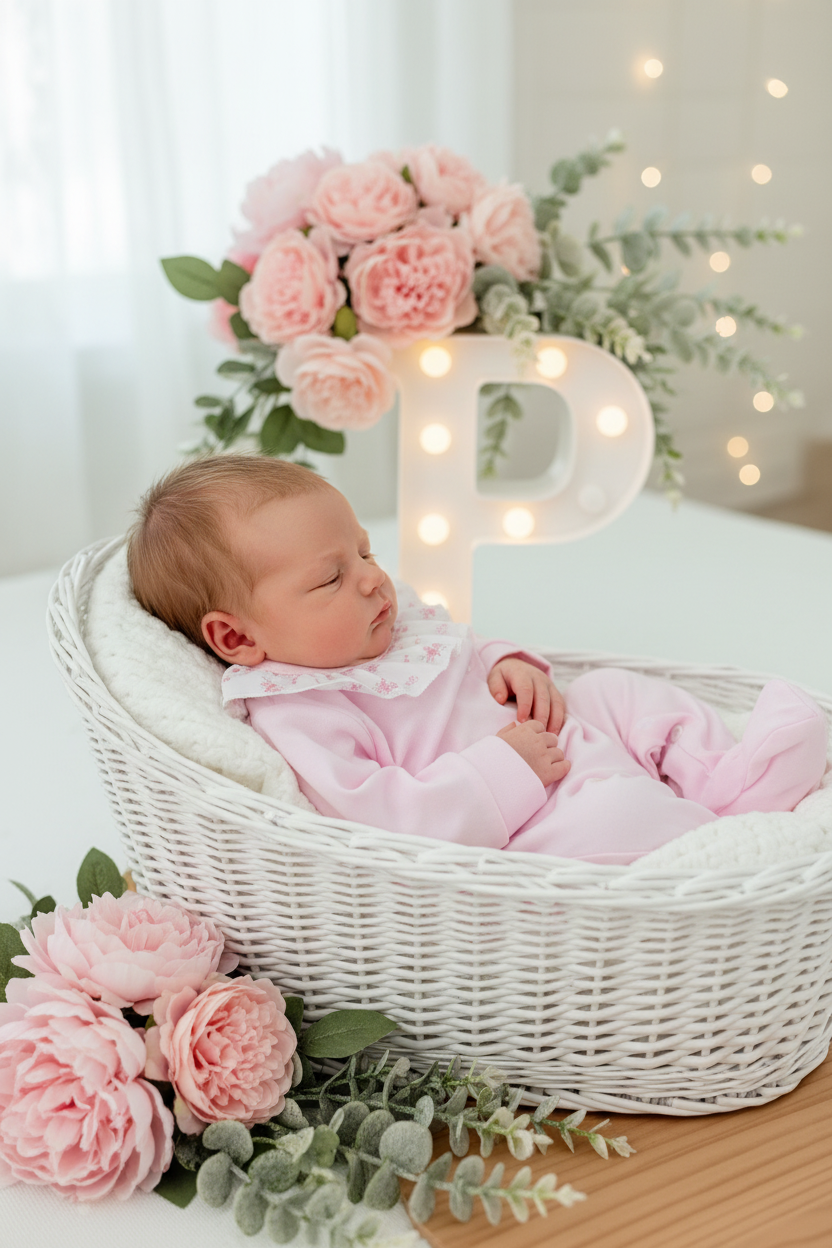 Babygrow Rosa tema flores em algodão