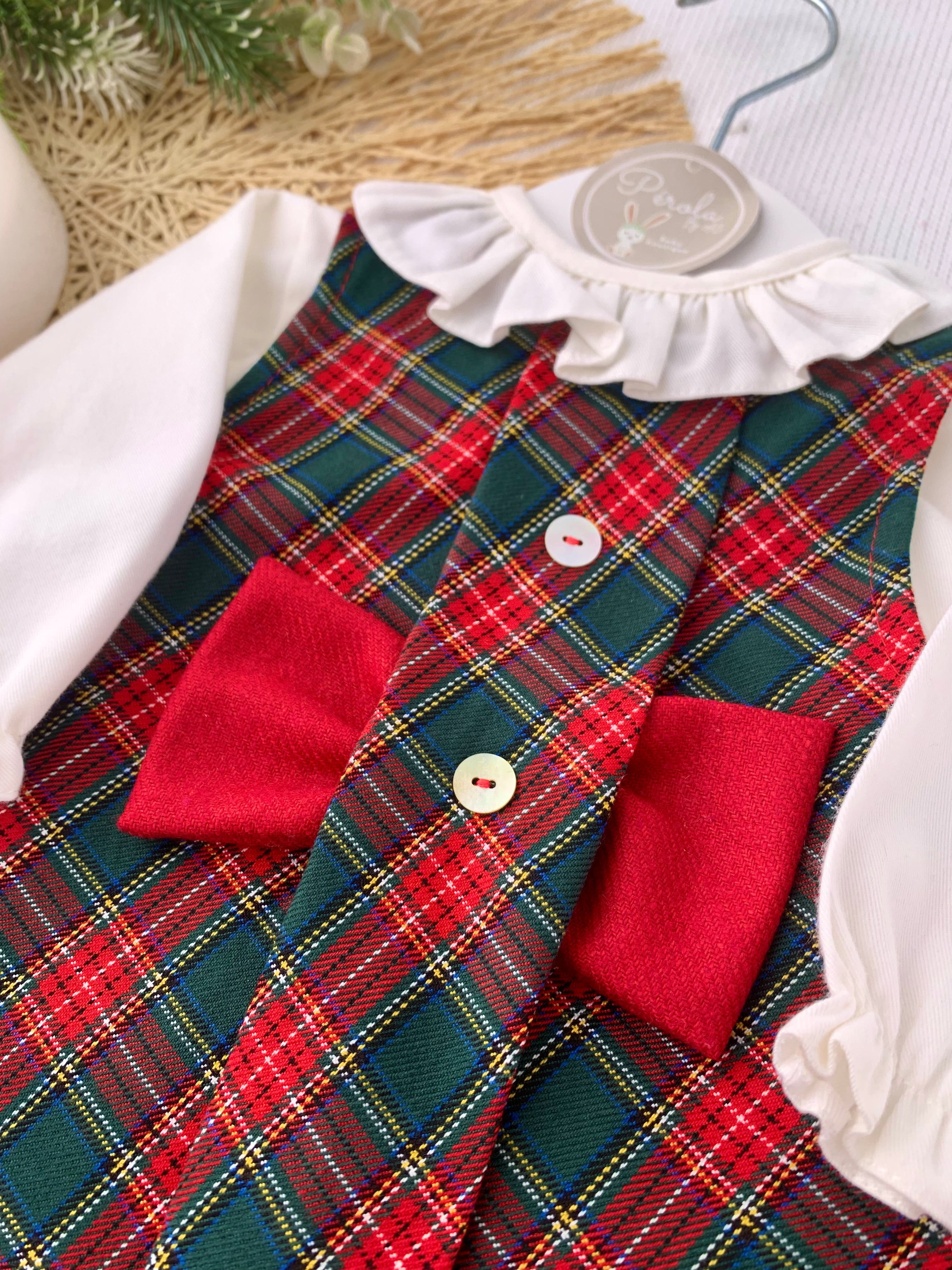 Conjunto laço verde: vestido xadrez  e camisa