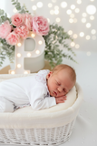 Babygrow Branco tema flores em algodão