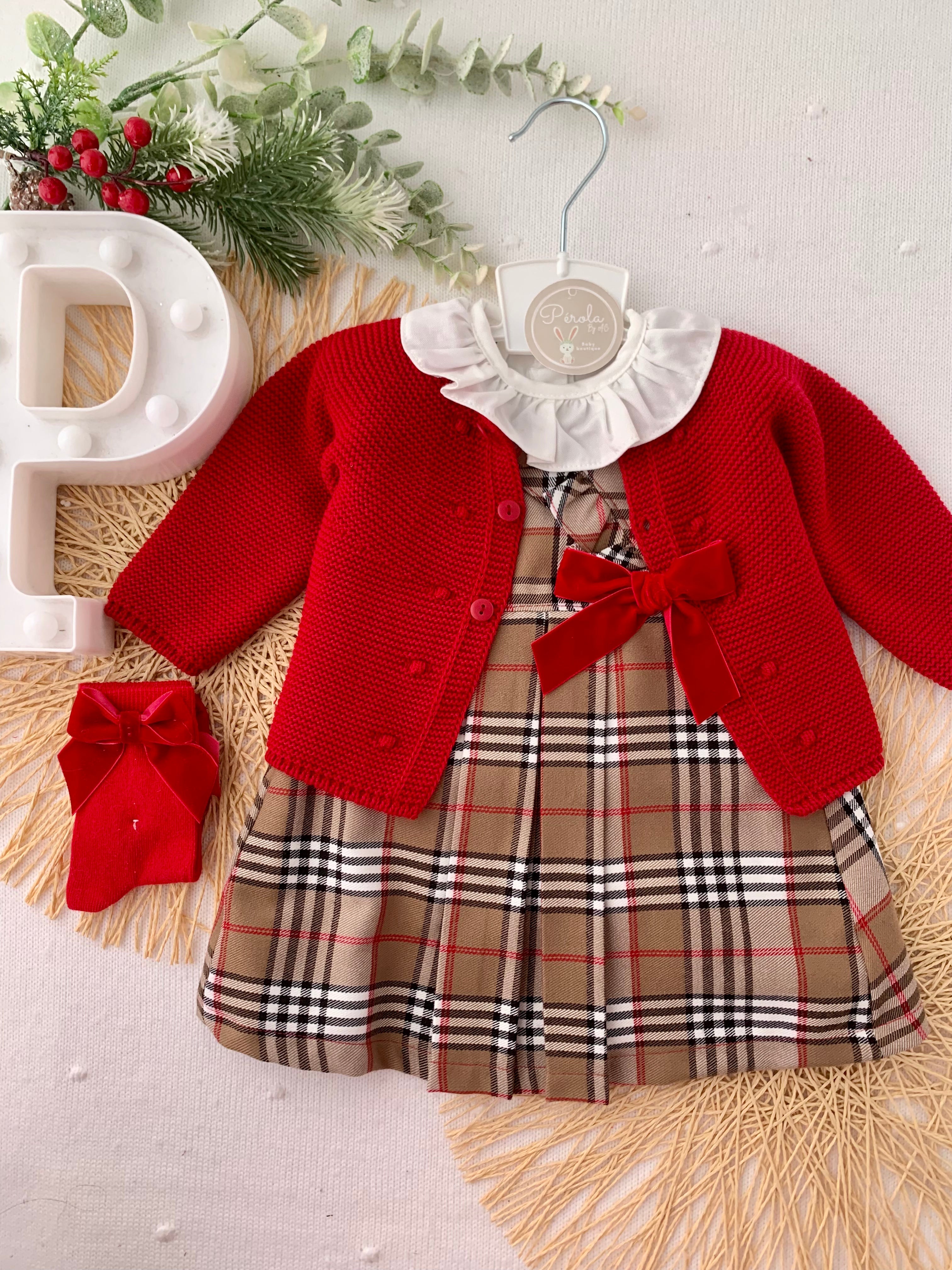 Vestido e blusa com laço em veludo padrão Burberry